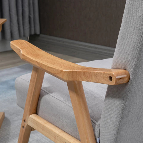 Rootz Armchair In Scandi Design - Velvet Look - Solid Wood - Upholstered Chair - Natural + Gray - 68cm x 74cm x 82cm