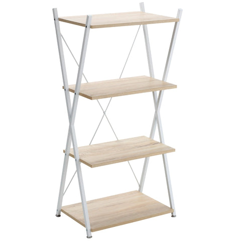 Rootz Bookshelf - X-shape Standing Shelf With 4 Levels Storage Rack - Living Room - Bedroom - Kitchen - Office - Chipboard - Metal - Natural - 54 x 35 x 110 cm