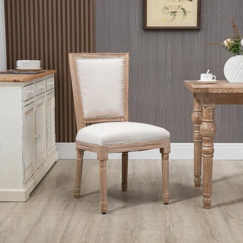 Rootz Dining Chair - Kitchen Chair - Rivet Decor - French Country House Style - Rubber Wood - Cream White - 50 x 59 x 97cm