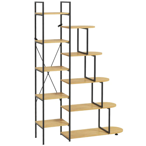 Rootz Wall Shelf Bookcase - Industrial Design - X-frame Metal - Study Rooms - Robust Steel Frame - 10 Shelves - Chipboard - Natural + Black - 111.5L x 32W x 170H cm