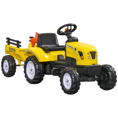 Rootz Pedal Tractor With Trailer - Tools - Horn - For Children Aged 3 And Over - Metal Frame - Black And Yellow - 133 x 42 x 51 cm