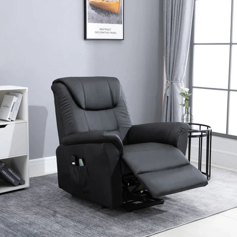 Rootz Massage Chair - Stand-up Aid - 8 Vibration Heads - 2 Cable Remote Controls - Heat Function - 2 Side Pockets - Faux Leather - Black - 93L x 95W x 106H cm