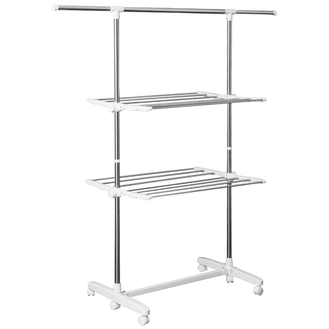 Rootz Droogrek - Kledingluchter Toren - Kledingluchter - Opvouwbare Wastoren - 3 Niveaus Stand - Droger Met Zijvleugels - Wit/Zilver - 83-136,5 x 45,5 x 154 cm