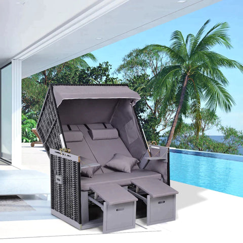 Rootz Beach Chair - Reclining Backrest -  2 People - Pillows - Decorative Cushions - Grey - 118 x 79 x 150cm