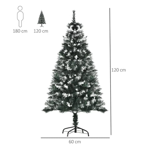 Rootz Artificial Christmas Tree - Christmas Tree - Snow-Dipped Christmas Tree - Removable Stand with White Berries Star - Green - 75cm x 75cm x 150cm