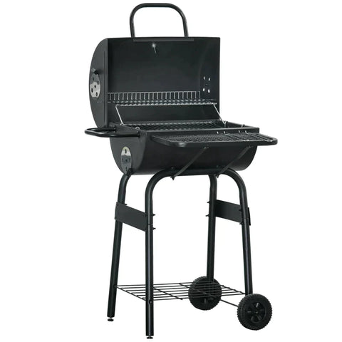Rootz Charcoal Grill - Mobile BBQ grill with Wheels - Metal Lid - Black - 68cm x 63cm x 102cm