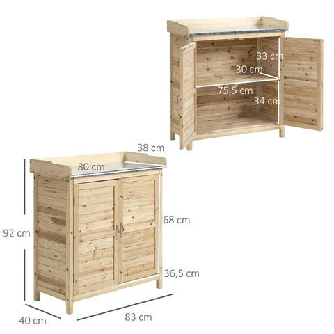 Rootz Garden Storage Cabinet - Garden Cabinet - Plant Table - With Base Cabinet - Tool Shed - Garden Shed - 83 x 40 x 92 cm