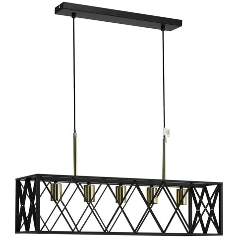 Rootz Hanging Lamp - Ceiling Lamp - Hanging Light - Pendant Light - Height Adjustable - Industrial Design - Metal Shade - Black/Gold - 77 x 25 x 39cm