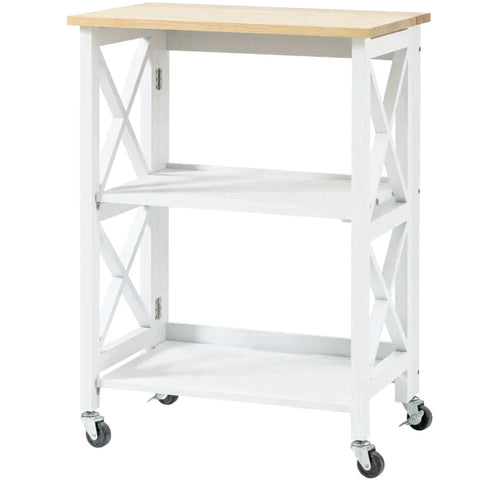 Rootz Kitchen Trolley - Serving Trolley - Kitchen Cabinet - Foldable - MDF/Rubber Wood - White - 60 x 40 x 84 cm