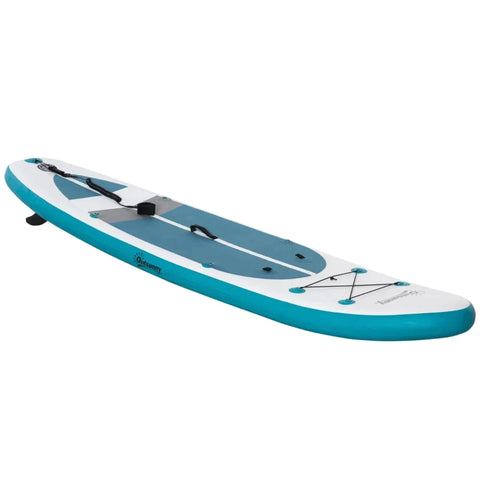 Rootz Surfplank - Opblaasbare Surfplank - Stand Up Board Met Paddle - Surfplank Met Verstelbare Paddle - Kajakstoel - Opvouwbaar - EVA - Antislip - Wit + Blauw - 320L x 76B x 15H cm