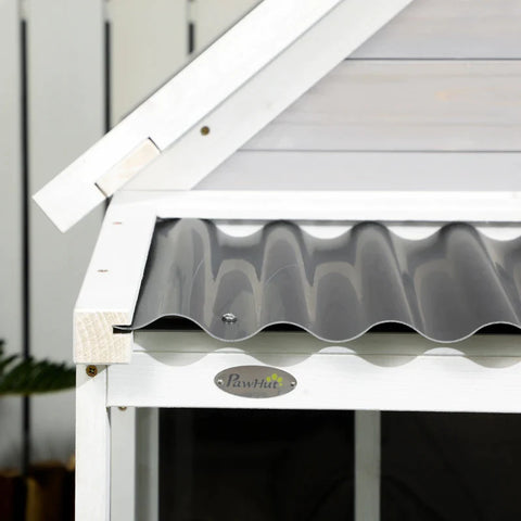 Rootz Hondenkennel met veranda - Hondenhuis - Weerbestendig - Behandeld dennenhout - 3 ramen - Dennenhout - Lichtgrijs + Wit - 126 cm x 118 cm x 105 cm