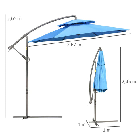Rootz Cantilever Umbrella - Parasol Cantilever - Parasol - Umbrella - Sun Protection - With Double Roof - Polyester/steel - Blue