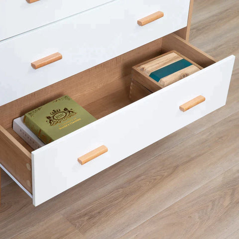 Rootz Chest Of Drawers - Storage Organizer Cabinet - With 3 Drawers - Chipboard - White + Nature - 80 cm x 39 cm x 80 cm