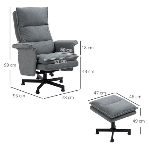 Rootz Massage Office Chair - Footstool - Practical Side Pocket - 8 Vibration Heads - Linen Polyester - 1 Remote Control - 1 Side Pocket - Gray - 78L x 93W x 99H cm