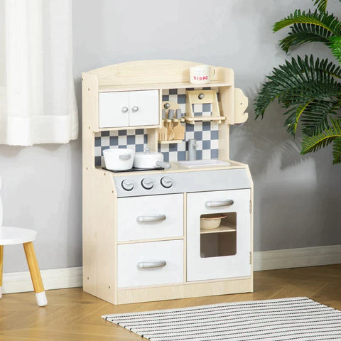 Rootz Children's Kitchen Playset - Children's Kitchen - Wooden Kitchen - Kitchen Toys - 54.5 x 29 x 80 cm