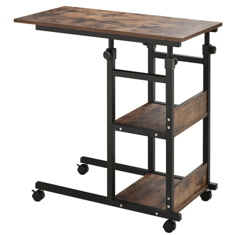 Rootz Side Table on Wheels - 4 Shelves - Height Adjustable - Coffee Table - E1 Chipboard - PP Plastic - Black - 80L x 40W x 72-82H cm
