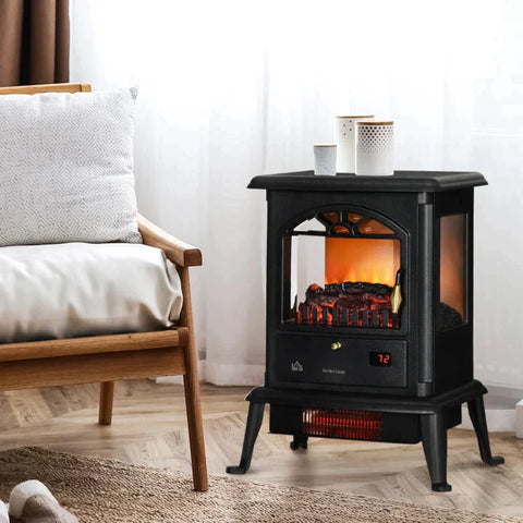 Rootz Electric Fireplace - Fireplace - Realistic Fire - Infrared Heating - Up To 32° C - Remote Control - Black - 42.2 x 27.2 x 57cm