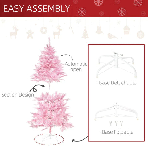 Rootz Christmas Tree - Artificial Christmas Tree - Artificial Tree - Christmas Tree With Detachable And Foldable Base - Pink - Ø75 x 150 cm