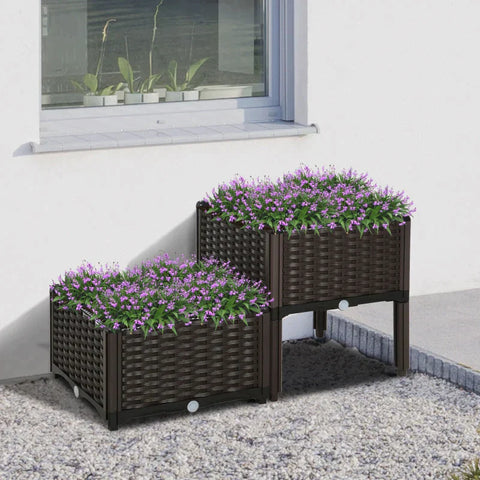 Rootz Garden Planter Box - Verhoogd Bed - Afwateringsgaten - Bloembak - Buiten - Bruin - 40 x 40 x 44cm