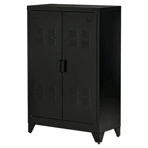 Rootz Sideboard - Filing Cabinet With Louvered Doors Wardrobe - Storage Cabinet - Industrial Metal Cabinet With 2 Adjustable Shelves - Living Room - Bedroom - Black - 75 x 33 x 110 cm