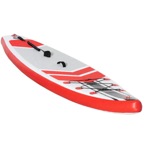 Rootz Surfbrett – Aufblasbares Surfbrett – Stand-Up-Board mit Paddel – faltbar – EVA – rutschfest – Weiß + Rot – 320 L x 76 B x 15 H cm