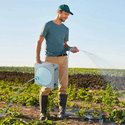 Rootz Hose Reel - With 10.2 Hose And Hand Crank - Plastic - Grey - 31.5cm x 13cm x 31cm