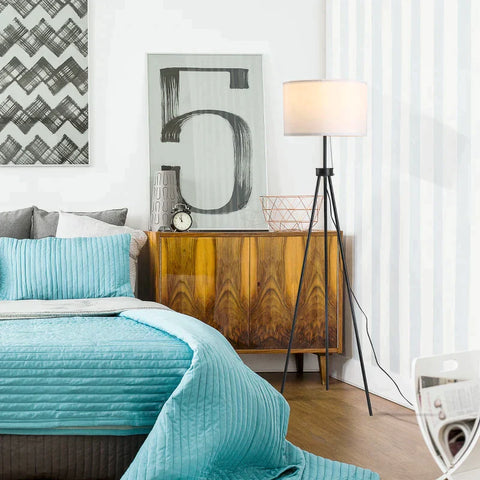 Rootz Floor Lamp - Lamp - Lampshade - Adjustable Floor Lamp - Steel + Polyester - Black/white - 37x37x152cm