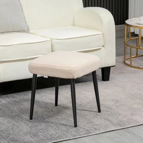 Rootz Stool - Footstool - Teddy - Elegant Armchair - Additional Seating - Soft Padding - Cashmere Touch Fabric - Beige - 42L x 42W x 47H cm