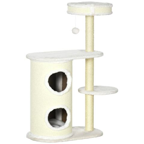 Rootz Scratching Post - With Scratch Barrel - 1 Cat Bed and Cat Toy - Off-White - 59cm x 35cm x 100cm