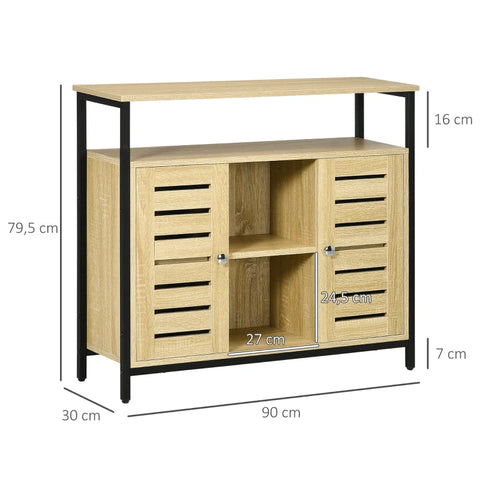 Rootz Industrial Design Chest of Drawers - Sideboard - Kitchen Cabinet - 2 Shelves - 2 Cabinets - Black + Natural - 90W x 30D x 79.5H cm