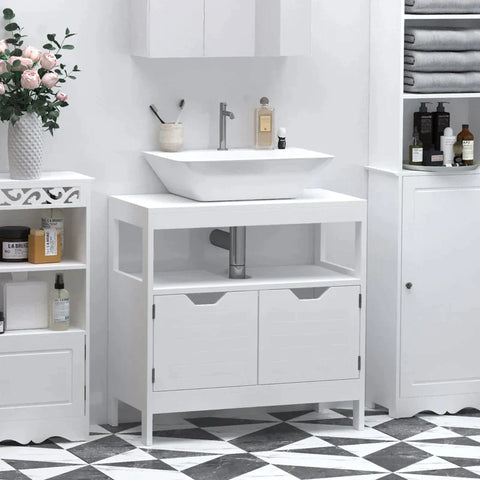 Rootz Vanity Cabinet - Base Cabinet - Bathroom Cabinet - Bathroom Furniture With Double Door - White - 60 x 30 x 60 cm