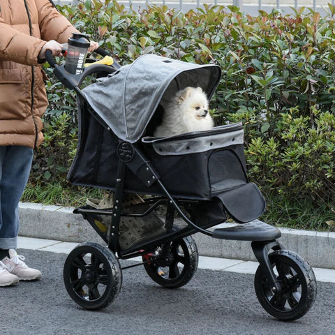 Rootz Dog Buggy - Cat Buggy - Dog Cart - Pet Stroller met 3 Wielen - Opvouwbaar - Verstelbare Luifel - Oxford - Grijs/Zwart - 109,5 x 57,5 ​​x 106,5 cm