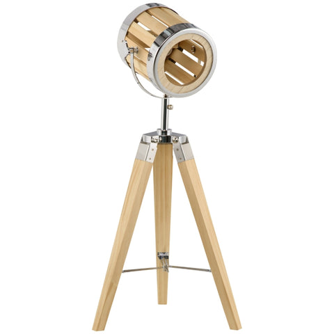 Rootz Table Lamp - Bedside Lamp - Tripod Lamp - Wood Tripod Frame - Spotlight Design - Natural/Silver - 30 cm x 30 cm x 68 cm