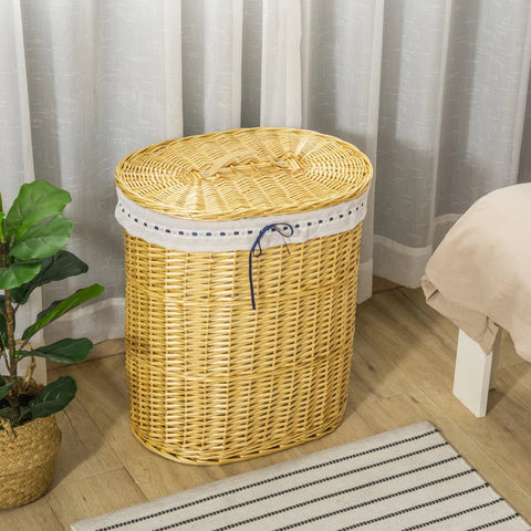 Rootz Laundry Basket - Made Of Willow - Willow Rod - Laundry Box - Laundry Collector - Braided With Laundry Bag With Lid - Natural - 100L 51 x 38 x 57 cm