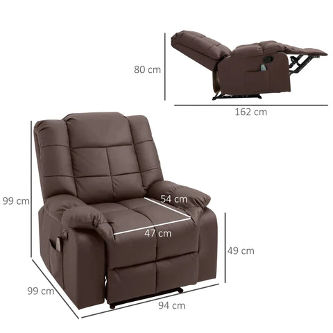 Rootz Massage Chair - Relaxation Chair - Tv Chair - Massage Function - Tiltable With Remote Control - Imitation Leather - Brown - 94 x 99 x 99 cm