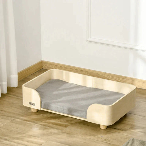 Rootz Pet Bed - Hondensofa - Raised Pet Sofa - Kattensofa - Hondenbed - Hondenslaapplaats - Inclusief Kussen - Naturel/Lichtgrijs - 75,5cm x 45,7cm x 21cm