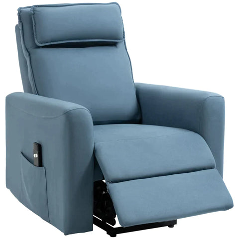 Rootz Stand-up Chair - Relaxation Chair - With Reclining Function - Remote Control - Linen Look - Blue - 85 x 89.5 x 105 cm