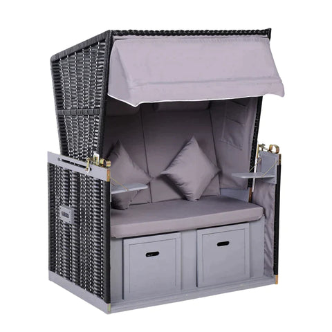 Rootz Beach Chair - Reclining Backrest -  2 People - Pillows - Decorative Cushions - Grey - 118 x 79 x 150cm