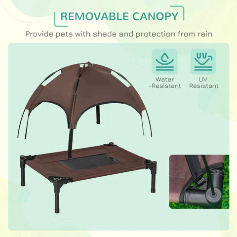 Rootz Pet Bed With Canopy - Raised Dog Bed - Outdoor Dog Lounger With Roof - Breathable - Taffeta Coffee - 61 x 46 x 62 cm