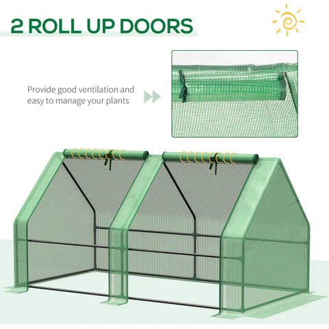 Rootz Greenhouse - Foil Greenhouse - Tomato House - Mini Small Greenhouse with Steel Frame - Zippered Window - Green - 180 x 90 x 90 cm