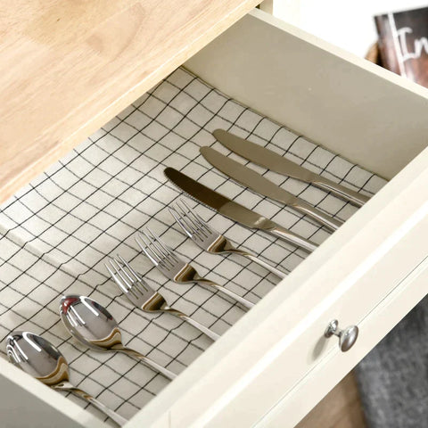 Rootz Kitchen Trolley - Rollable - Serving Trolley - Kitchen Trolley With Height-adjustable Shelves - Kitchen - Living Room - Dining Room - MDF - Country Style - Cream White - 63 x 45.5 x 91.5 cm