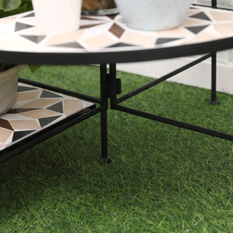 Rootz Bloemenstandaard - Plantenplank - Plantenplank - 4-Tier Bloementrap - Opvouwbaar - Tuin Balkon - Metalen Keramische Tegels - Zwart/Beige - 64 x 64 x 72 cm