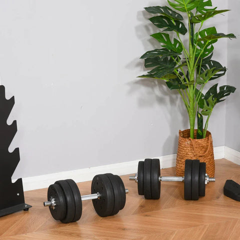 Rootz Dumbbell Set - 30KG Dumbbell Set - met halterschijven - voor Home Office Gym - Staal - PU - Krachttraining - Zwart