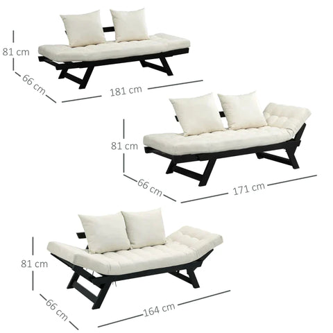 Rootz Sofa Bed - Folding Sofa Bed - 2-seater Adjustable Linen - Cream - W164 x D66 x H81cm