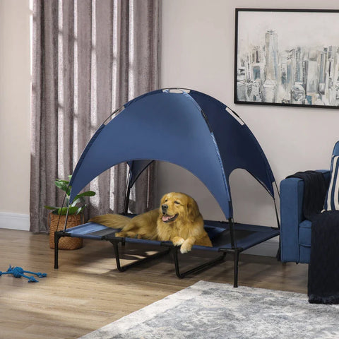 Rootz Dog Bed - Pet Bed - Folding Weather Resistant - Anti-slip Legs - Stylish Pet Bed - Uv Protection - Fabric Cover - Metal Frame - Blue - L122 x W92 x H108 cm