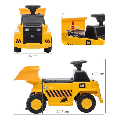 Rootz Electric Dump Truck - Tilting Loading Area - Max. 3 Km/h - Headlights - Horn - Yellow - 74.5 x 36 x 43.5 cm