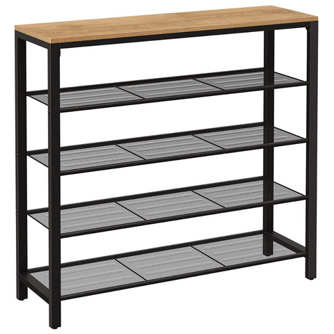 Rootz Shoe Rack - Shoe Cabinet for 16 Pairs of Shoes - Industrial Vintage Design - Wood and Metal - 100 x 30 x 92.5 cm