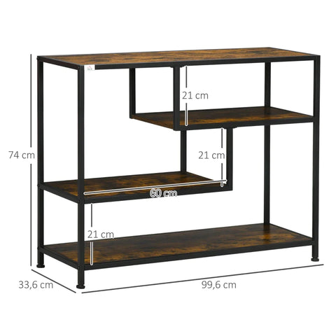 Rootz Shelf - Console Table - Industrial Design - 4 Shelves - Steel Frame - Chipboard - Rustic Brown + Black - 99.6 x 33.6 x 74 cm