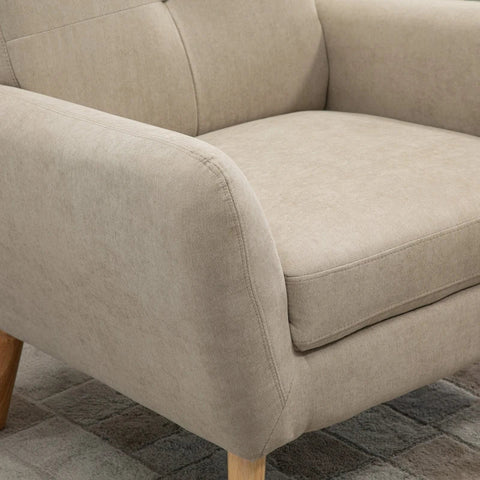 Rootz-Sessel – gepolsterter Sessel – Sessel mit Armlehnen – Wohnzimmerstuhl – Bürostuhl – moderner Leinen-Touch – Holz – Beige – 85 x 85 x 85 cm