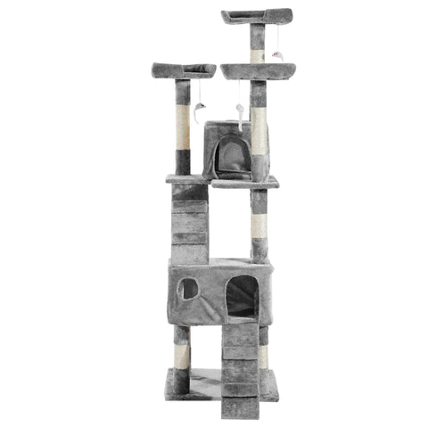 Rootz Scratching Post - Cat Tree - Cat Climbing Tree - Climbing Tree - Cat Tree Scratching House - With Cat Cave - Grey - 50 x 50 x 170 cm